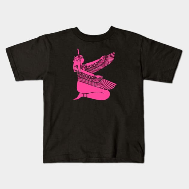 Hot Pink Color Egyptian Goddess Maat Kids T-Shirt by Pattern Plans